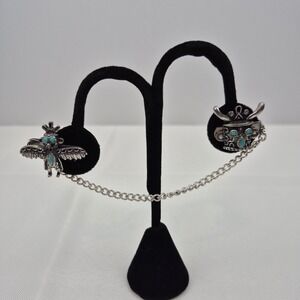 Vtg Hickok Kachina Thunderbird Tie Clip Chain Linked Turquoise Glass Cabochons‎